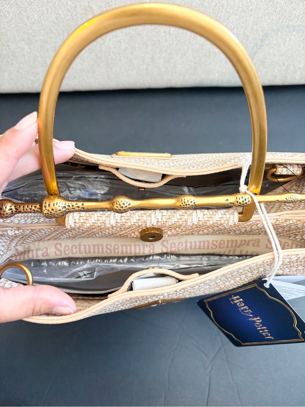 Loungefly Harry Potter Deathly Hallows Elder Wand Beige Rafia Handbag - Picture 9 of 10
